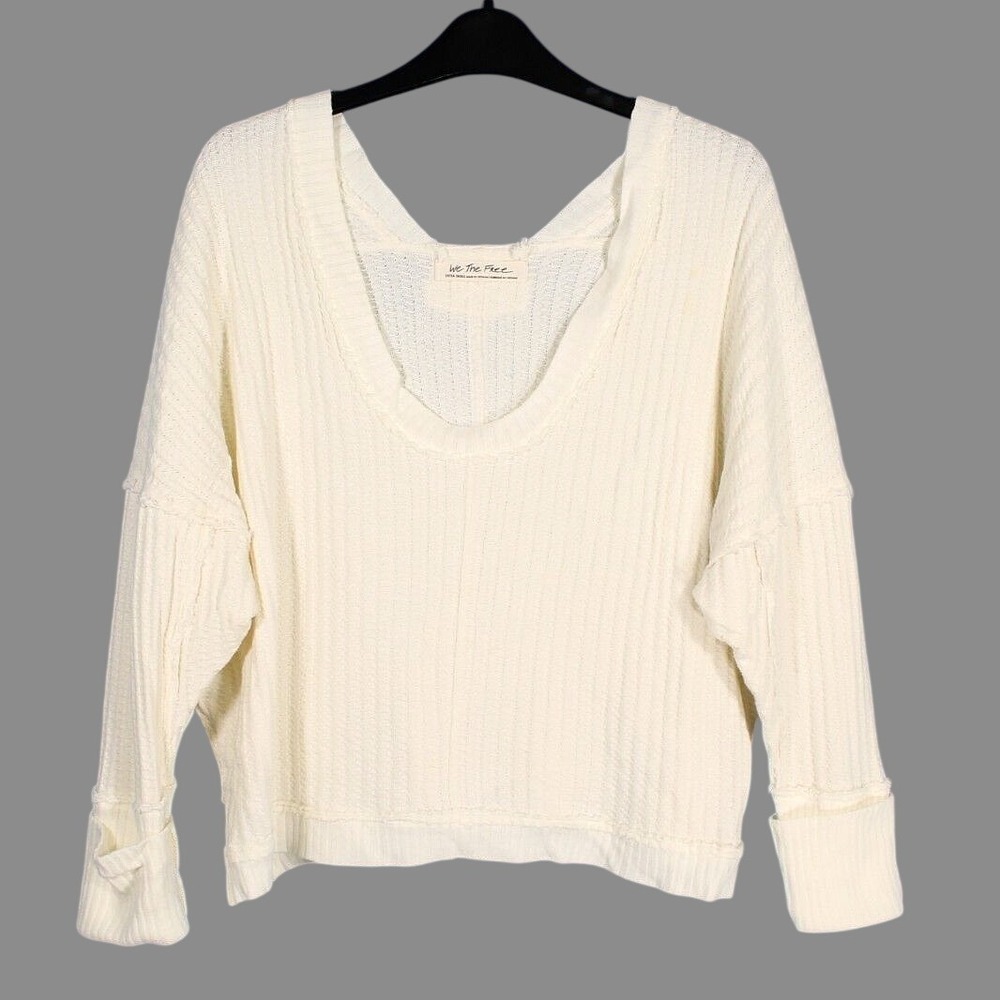 WE THE FREE PEOPLE Ivory Cream NEW MAGIC THERMAL Oversized V-Neck SHIRT/TOP XS